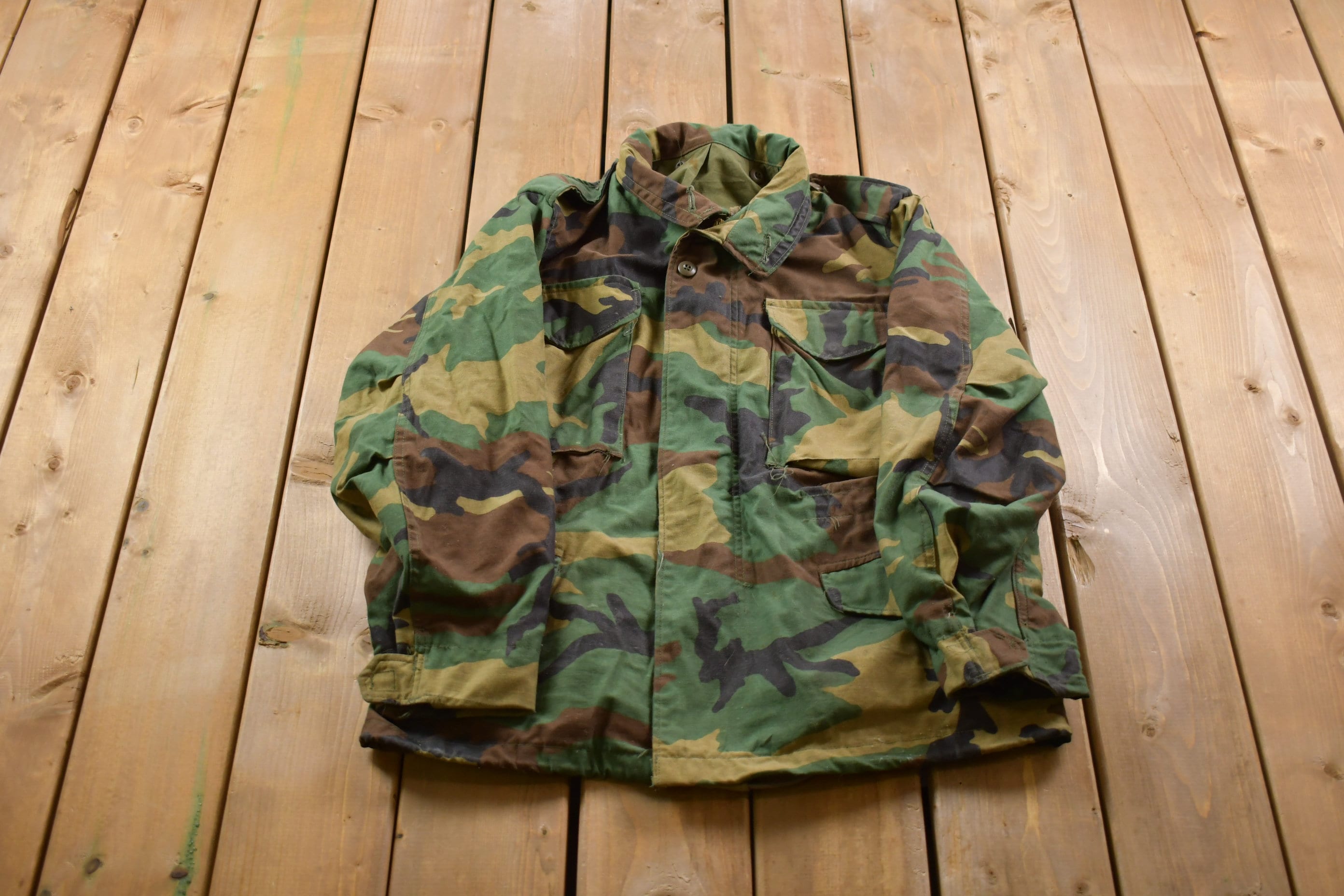 Vintage 1983 Woodland Camouflage Military Jacket