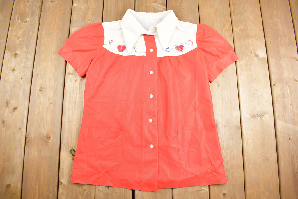 Vintage 1970s Chain stitched Cute Button Up Shirt  Casual Shirt  Formal Shirt  Cute  Beach Shirt  Summer Shirt  Hearts