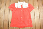 Vintage 1970s Chain stitched Cute Button Up Shirt  Casual Shirt  Formal Shirt  Cute  Beach Shirt  Summer Shirt  Hearts