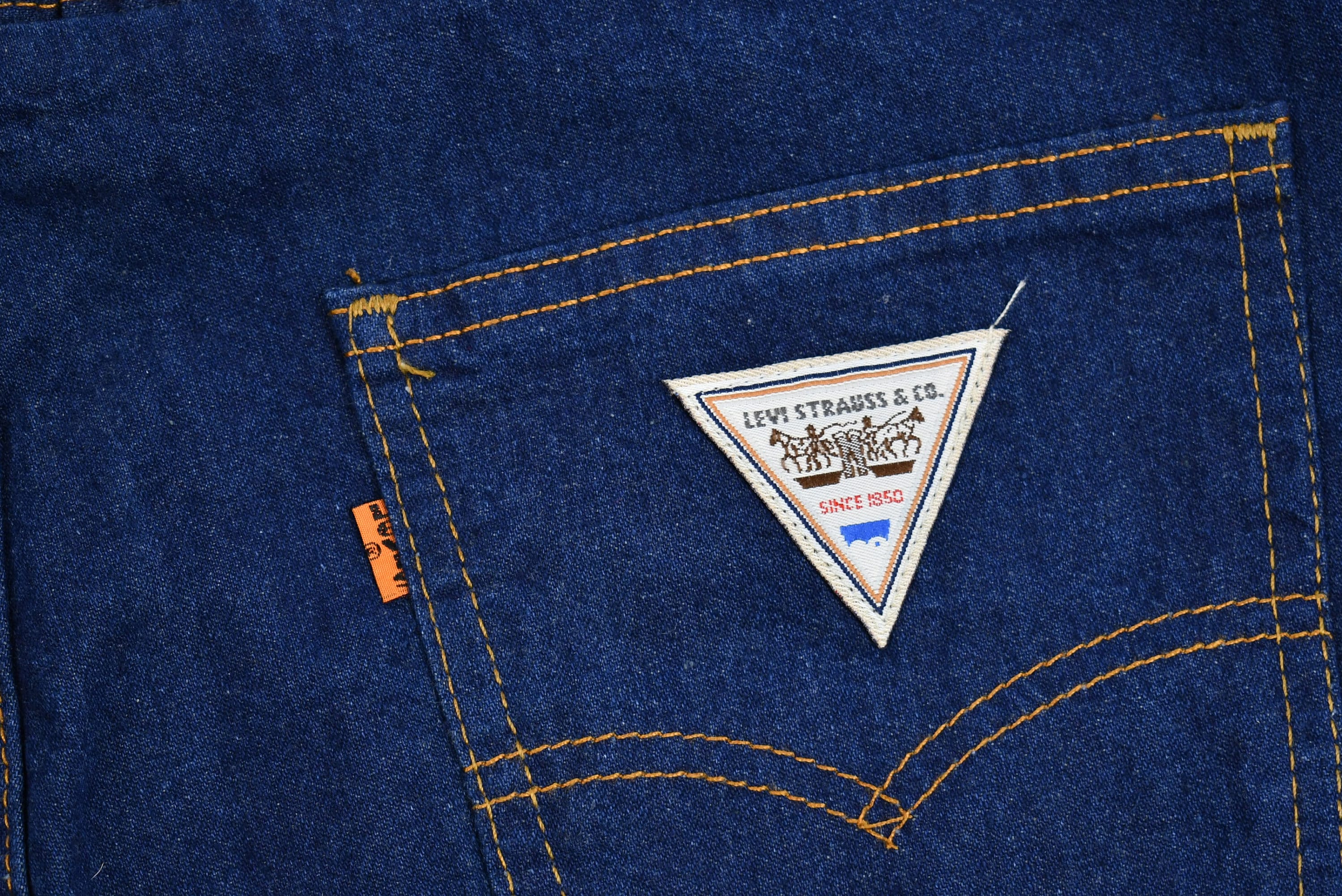 Vintage 1985 Deadstock Levi's Elastic Back Full Fit Dark Wash Orange Tab Jeans