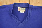 Vintage 1960s Blue Knitted V-Neck Sweater  90s Jumper  60s Knit  Outdoor & Wilderness  Pullover Sweatshirt  Sportswear