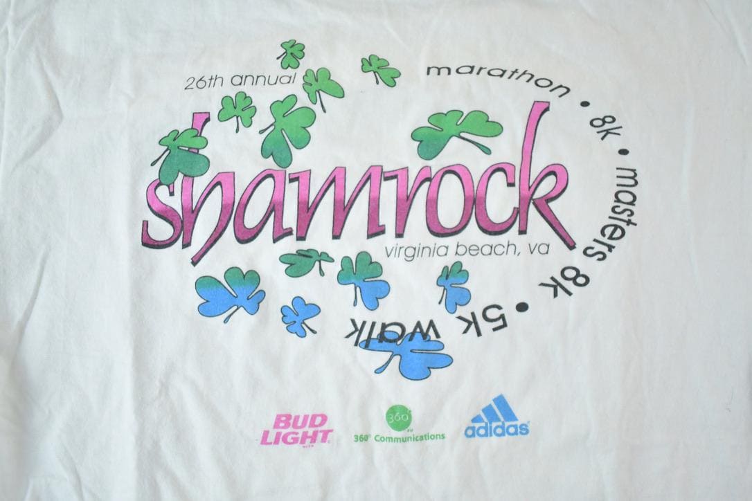 Vintage 1998 Shamrock 5K Walk Souvenir Single Stitch Graphic Print T-Shirt Made In USA