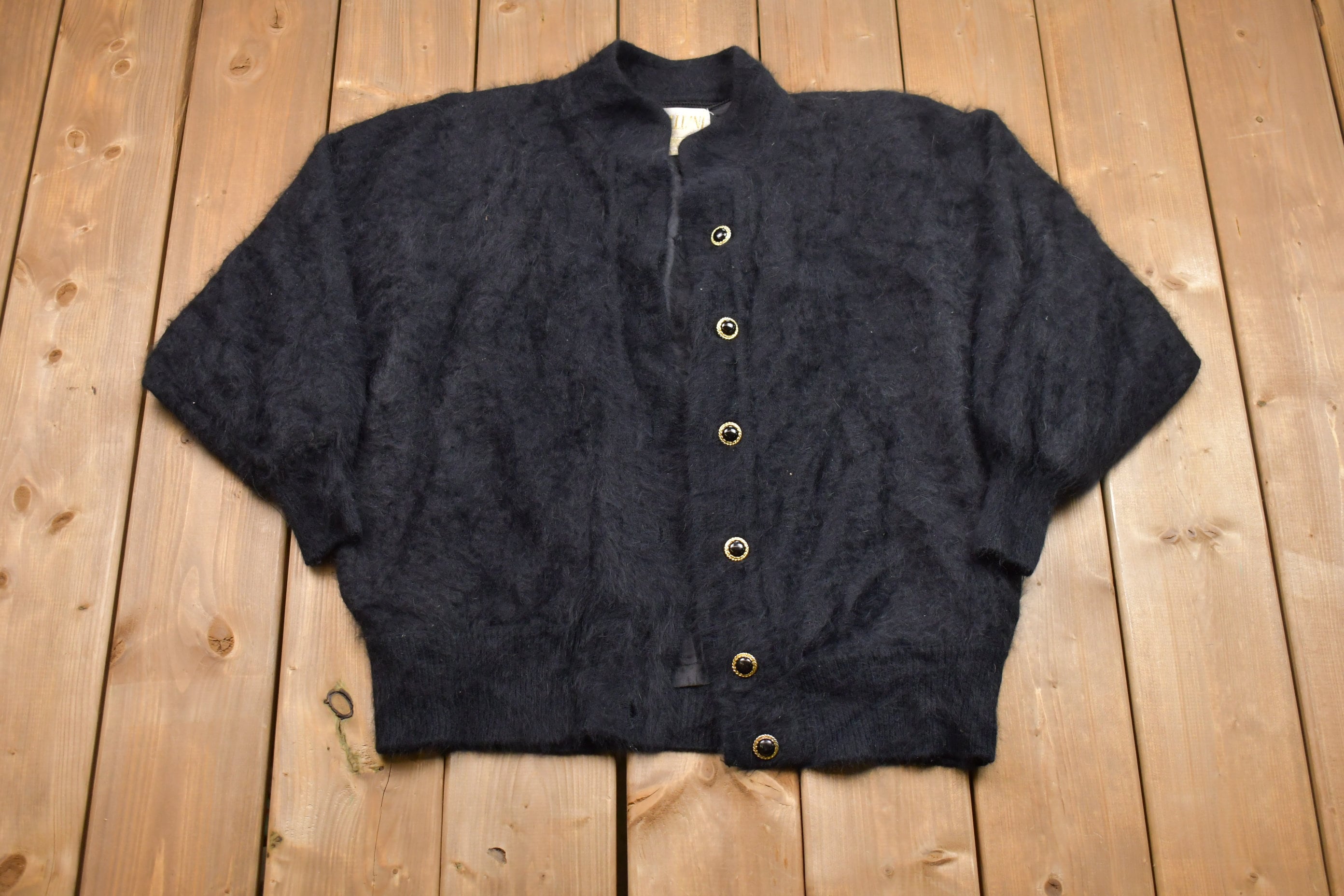 Vintage 1990s Belldini Women's Angora Fur Button Up Top