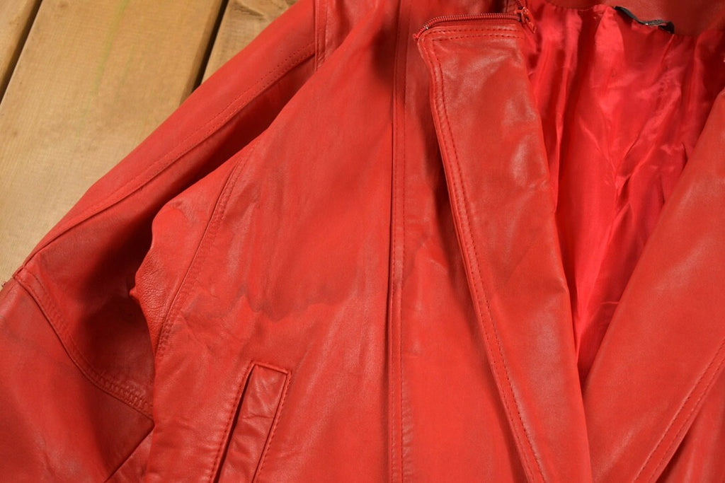 Vintage 1980s Red Leather Blazer Jacket