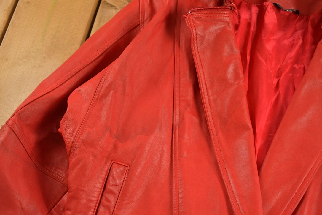 Vintage 1980s Red Leather Blazer Jacket