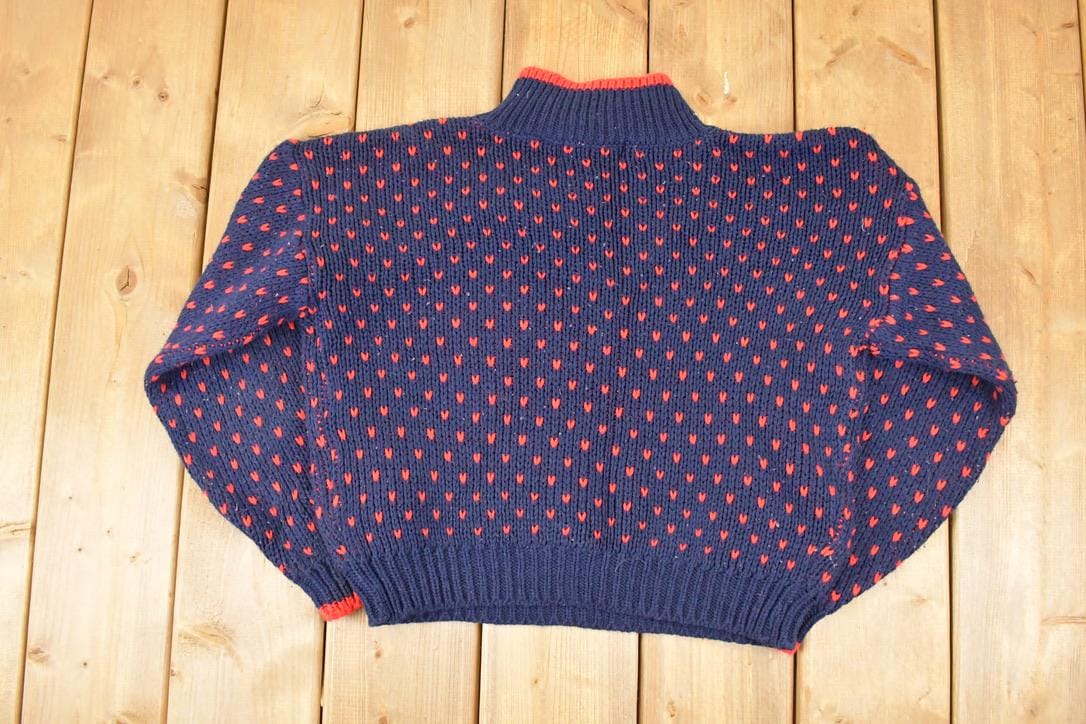Vintage 1990s Club Sportif Mini Heart Knit Crewneck Sweater Women's Cropped L
