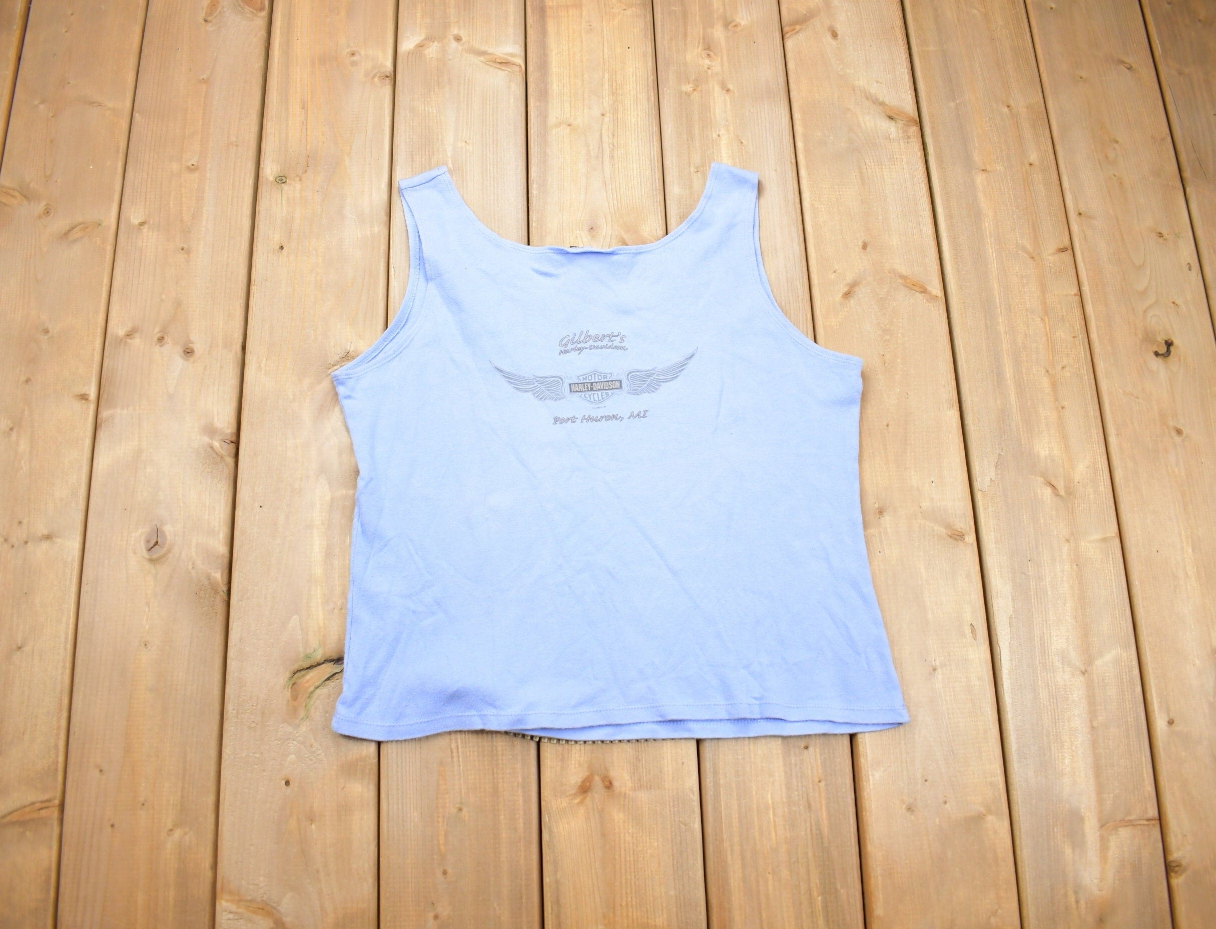 Vintage 1990 Blue Harley Davidson Womens Tank Top