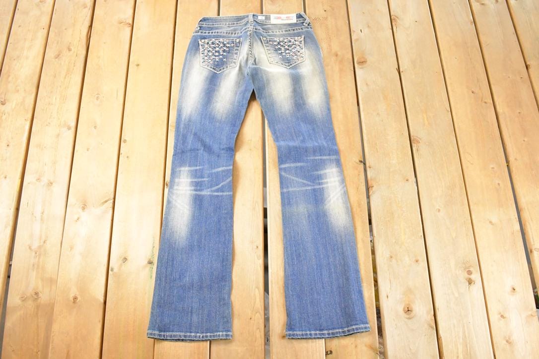 Vintage Deadstock Y2K Grace In LA Bedazzled Bootcut Low Rise Jeans Women's Size 26 x 32