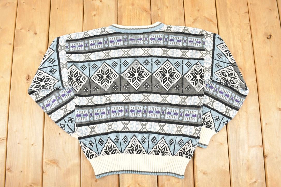 Vintage 1990s Van Heusen AOP Winter Knit Crewneck Sweater Men's M