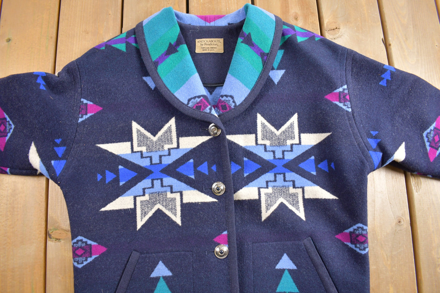 Vintage 1980s Knockabouts By Pendleton Aztec Pattern Jacket / 100% Wool / Western Jacket / Streetwear / Made In USA / Size Small