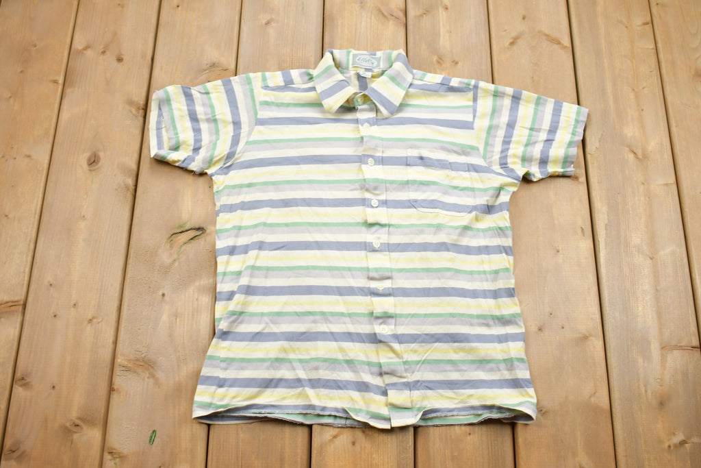 Vintage 1980s Ellettx Button Up Striped Short Sleeve Shirt