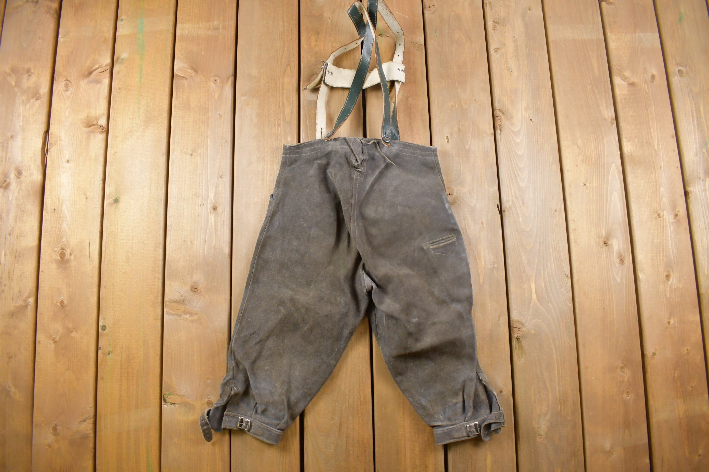 Vintage 1990s Leather Shorts with Suspenders Size 25