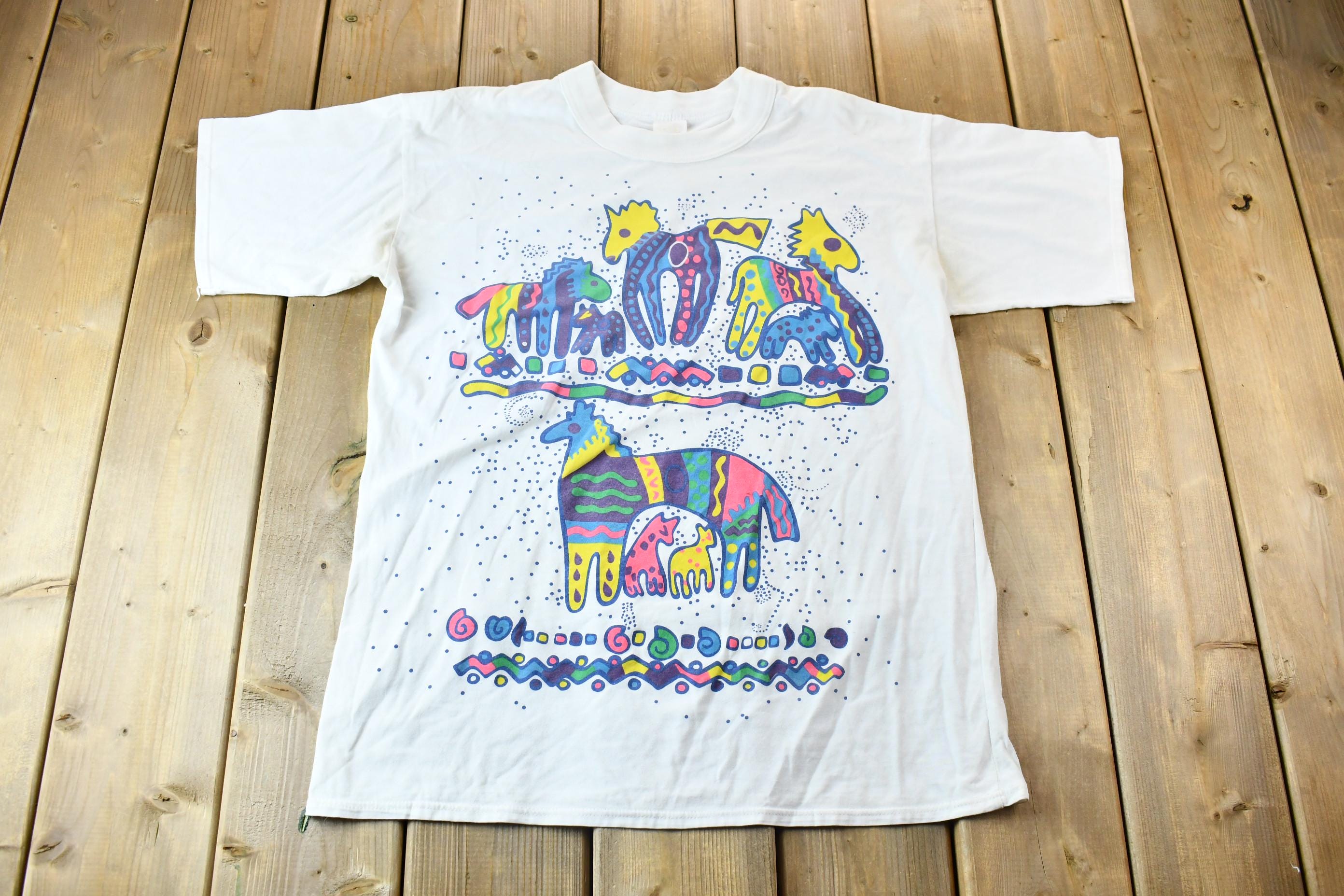 Vintage 1990s Colorful Piñata Donkey Design Graphic T-Shirt