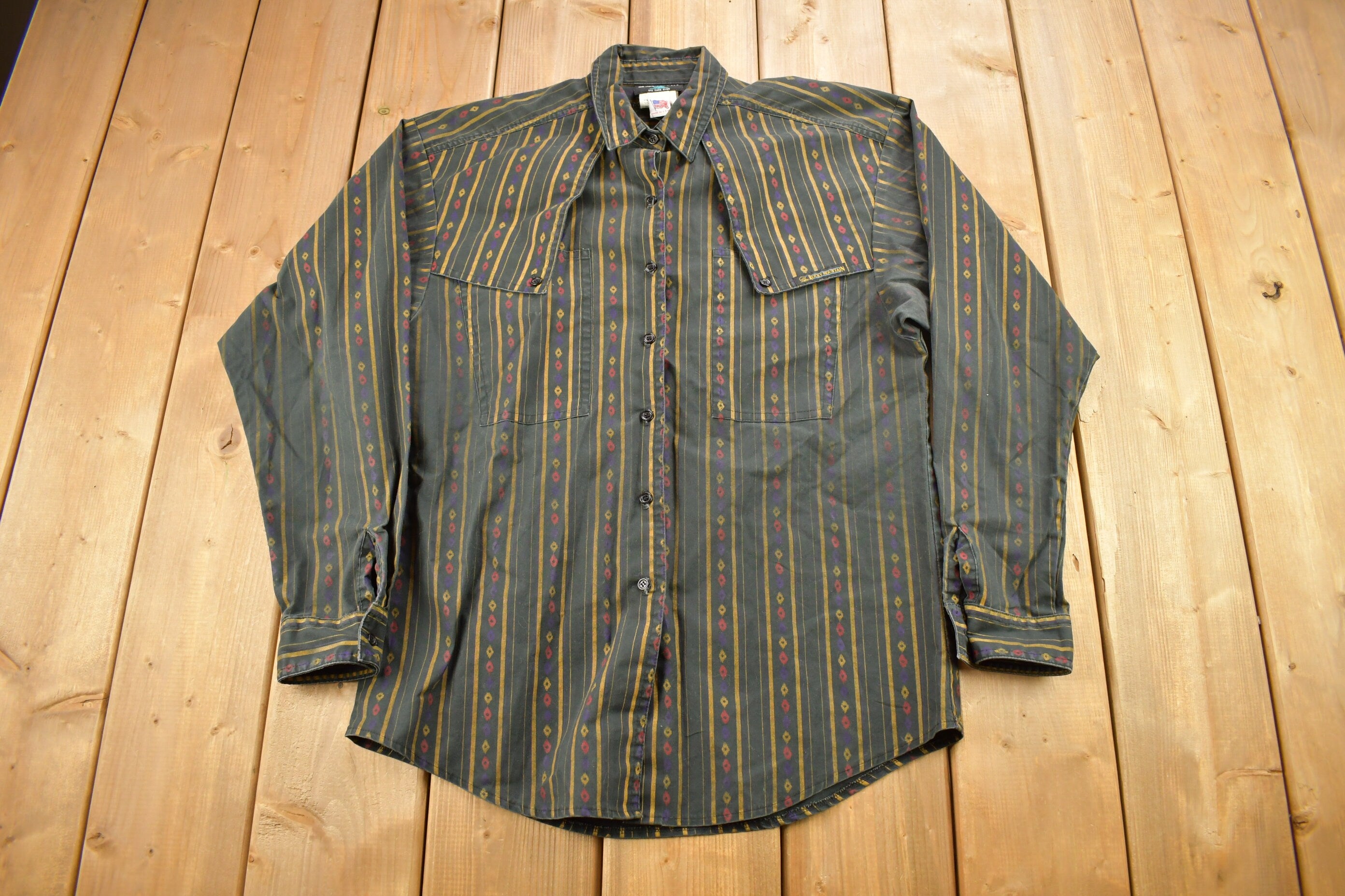 Vintage 1990s Rocky Mountain Clothing Striped Button Up Shirt