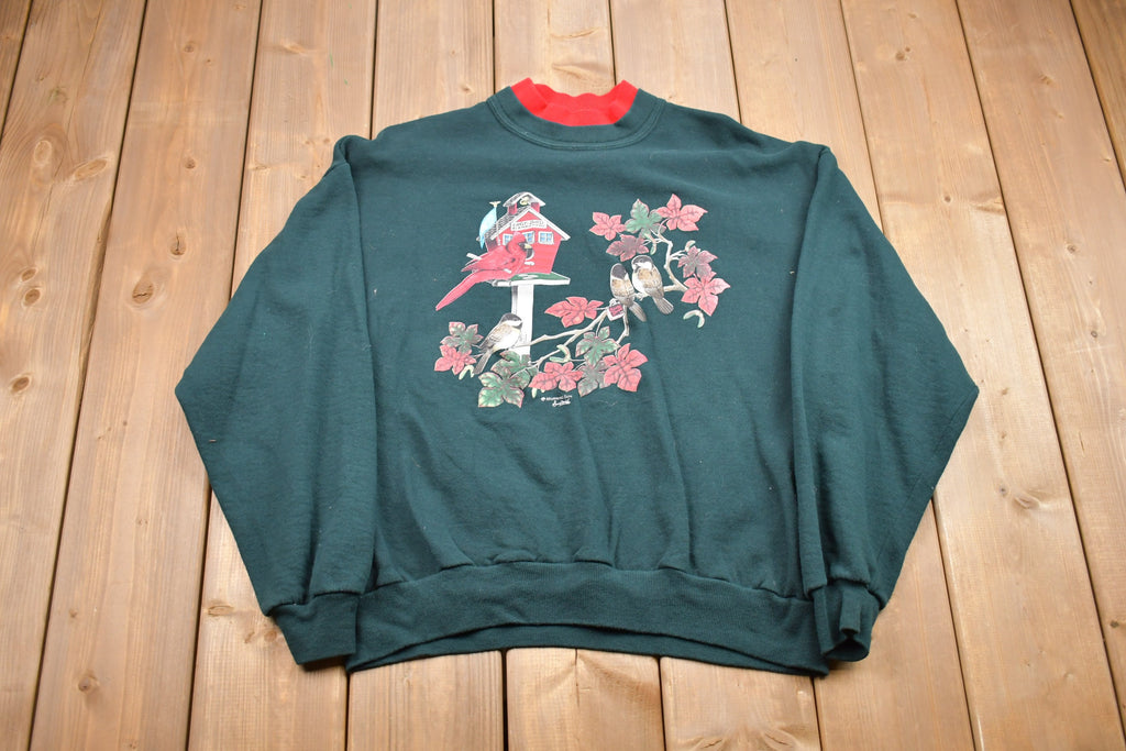 Vintage 2990s Morning Sun Bird Graphic Double Collar Crewneck