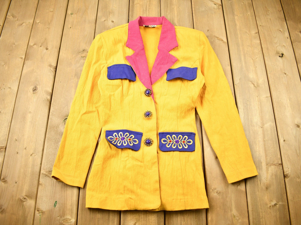 Vintage 1990s Women's Yellow Button Up Blazer
