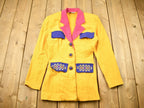 Vintage 1990s Women's Yellow Button Up Blazer