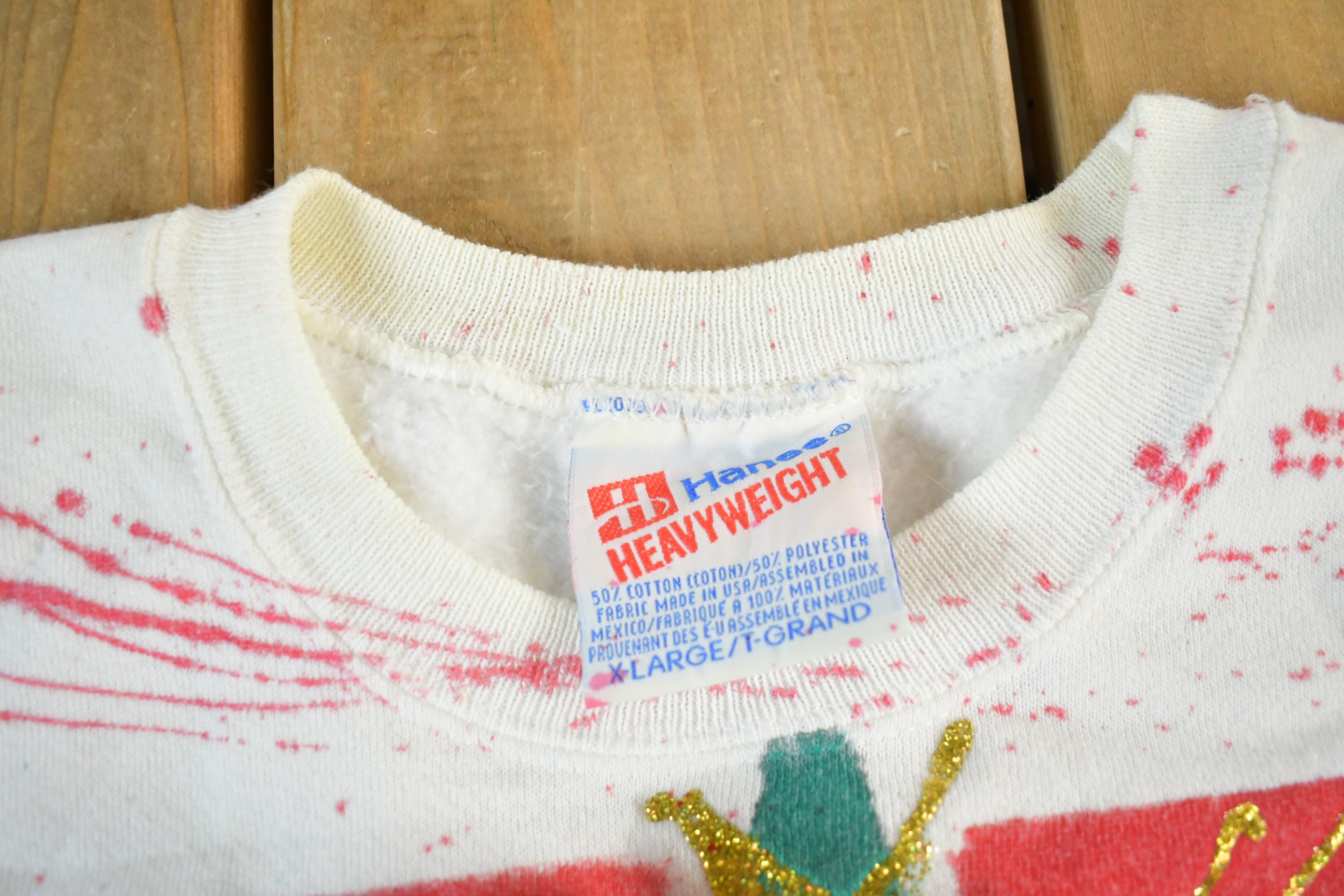 Vintage 1990s Hanes All Over Print Christmas Tree Crewneck Sweatshirt Men's XL