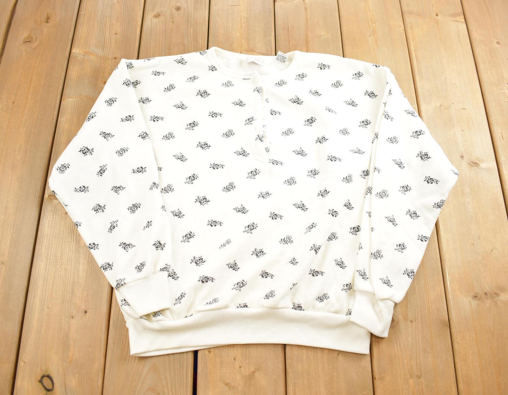 Vintage 1990s Honors Flower All Over Print Crewneck Sweatshirt