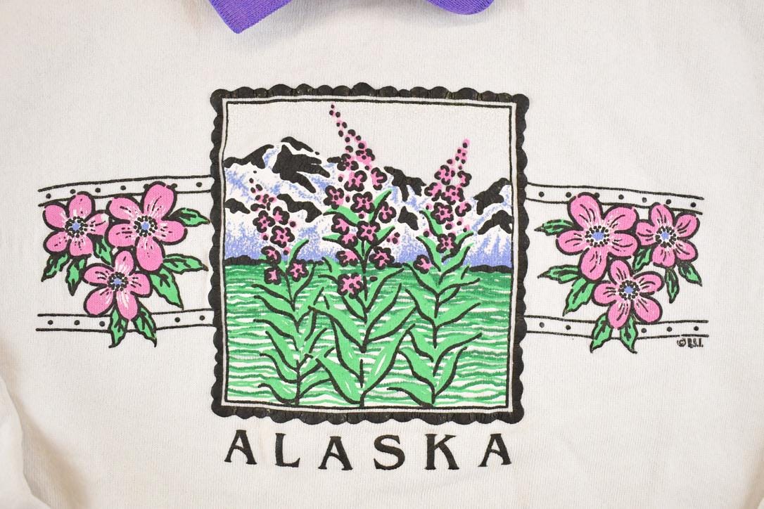 Vintage 1990s Alaska Floral Collared Souvenir Crewneck Sweatshirt Womens M