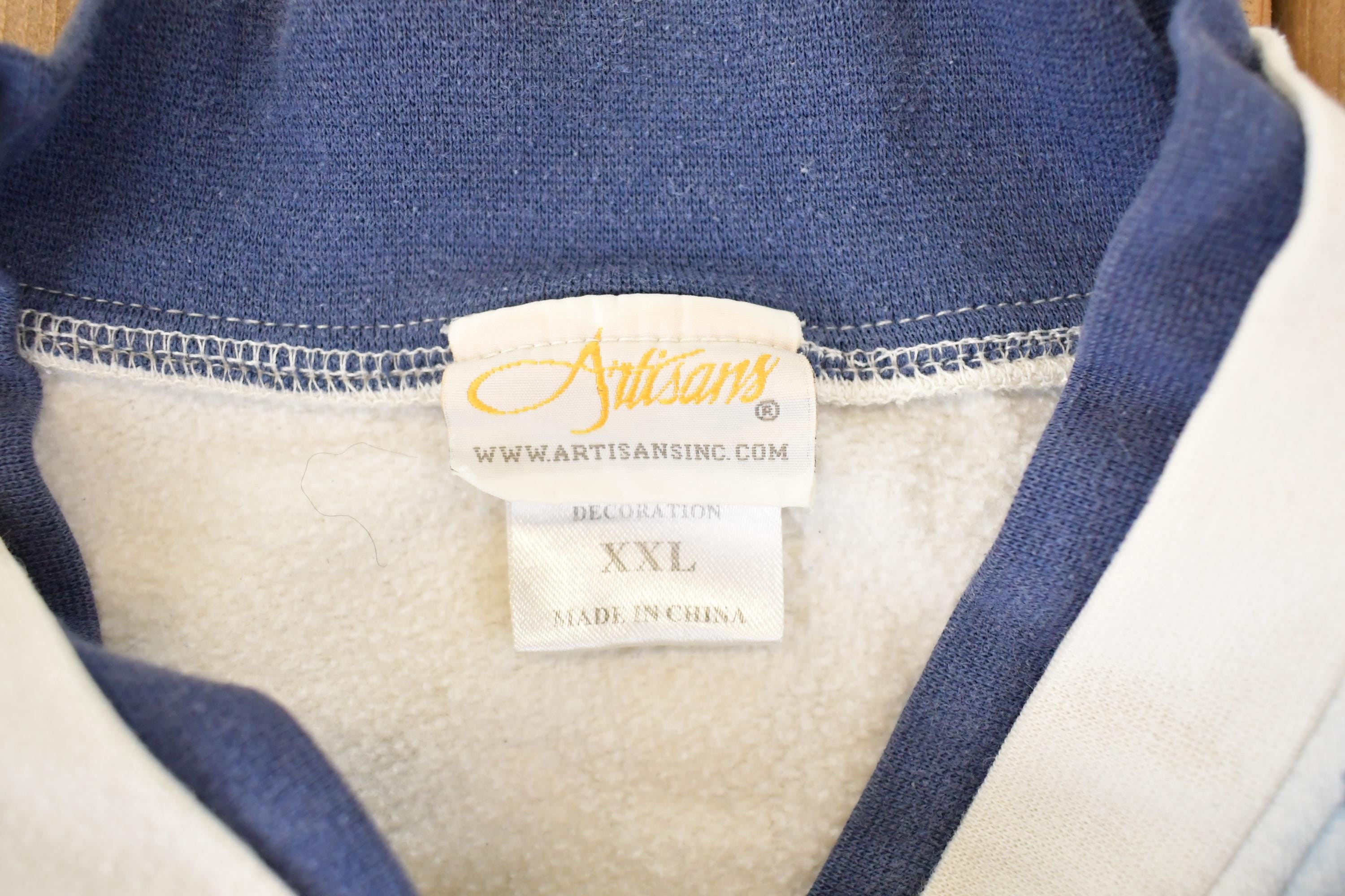Vintage 1990s Artisans AOP Lighthouse Double Collar Button Up Graphic Print Crewneck Sweatshirt Women's L