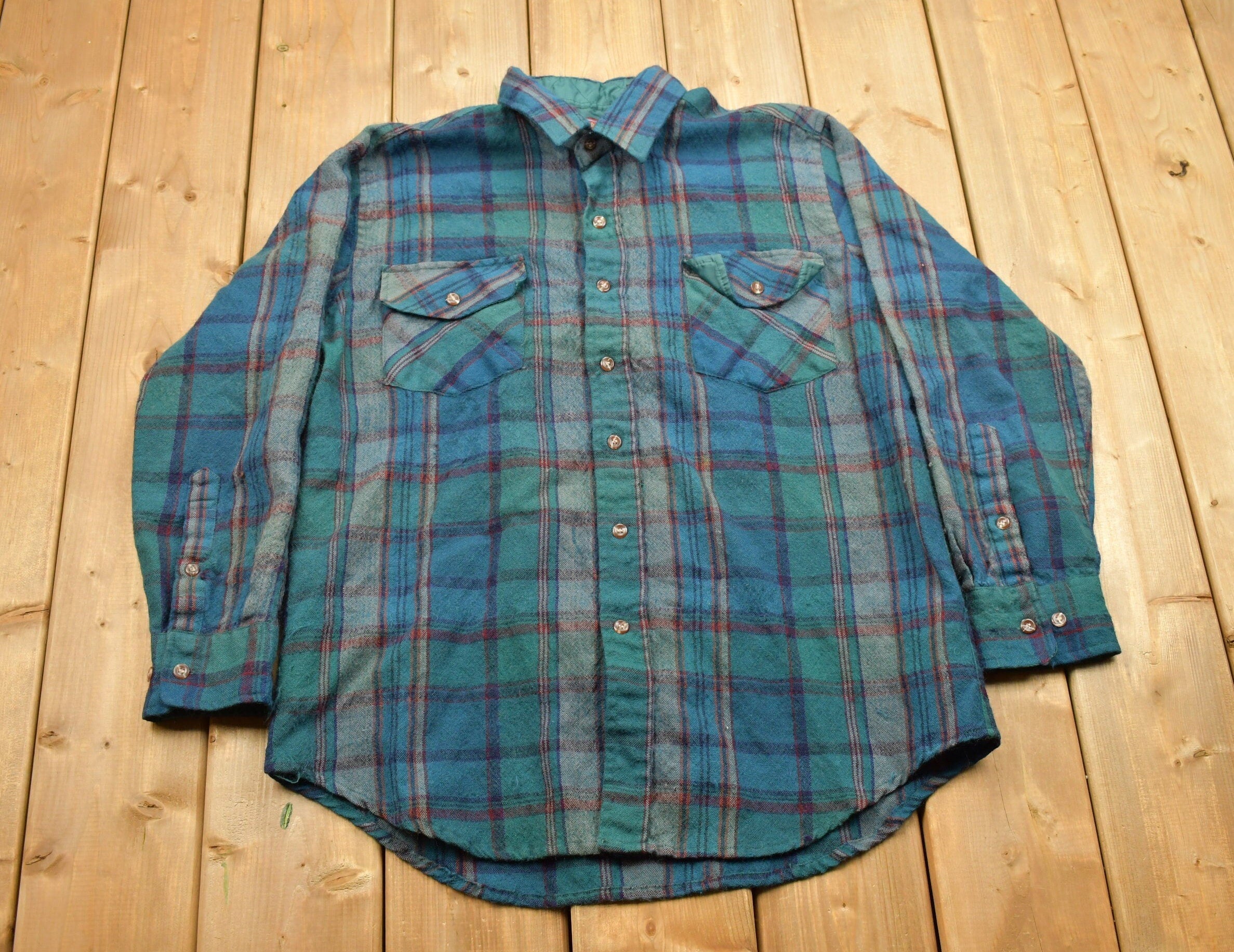 Vintage 1990s Allen Wickfield Plaid Wool Flannel Button Up Shirt