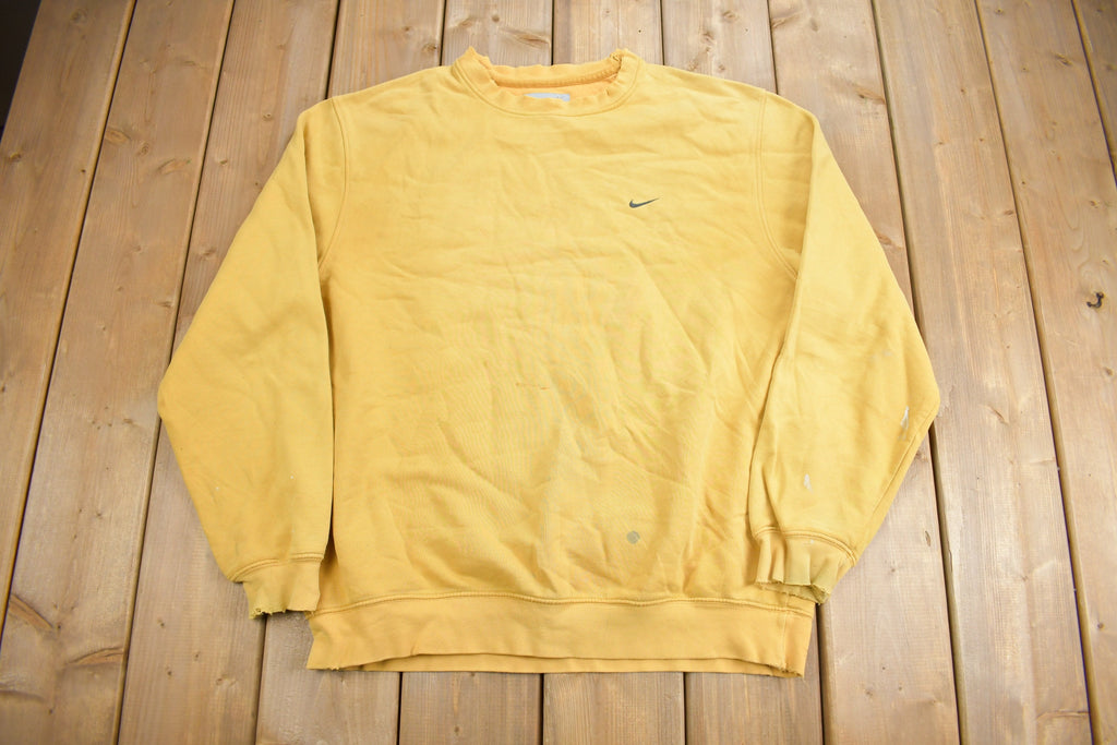 Vintage Y2K Nike Yellow Embroidered Mini Swoosh Crewneck Sweatshirt / Vintage Nike / Sportswear / Sun Faded Crewneck