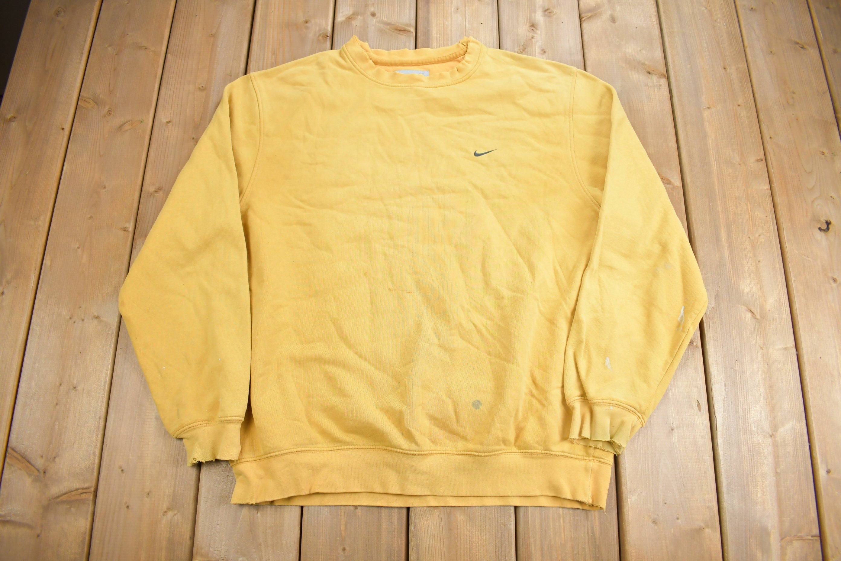 Vintage Y2K Nike Yellow Embroidered Mini Swoosh Crewneck Sweatshirt
