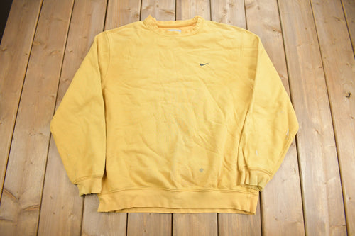 Vintage Y2K Nike Yellow Embroidered Mini Swoosh Crewneck Sweatshirt / Vintage Nike / Sportswear / Sun Faded Crewneck