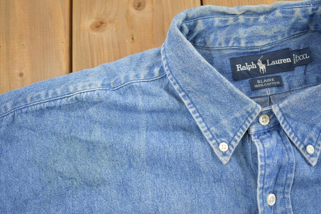 Vintage 1990s Polo Ralph Lauren Small Pony Denim Button Up Shirt