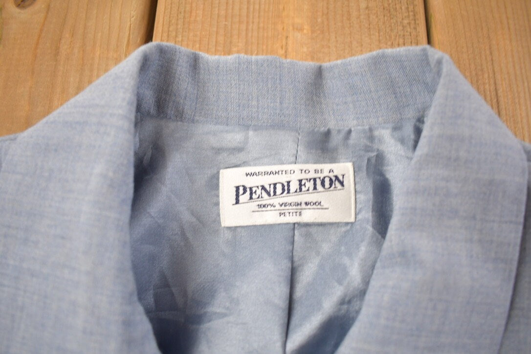 Vintage 1990s Pendleton Blank Blue Wool Button Up Blazer