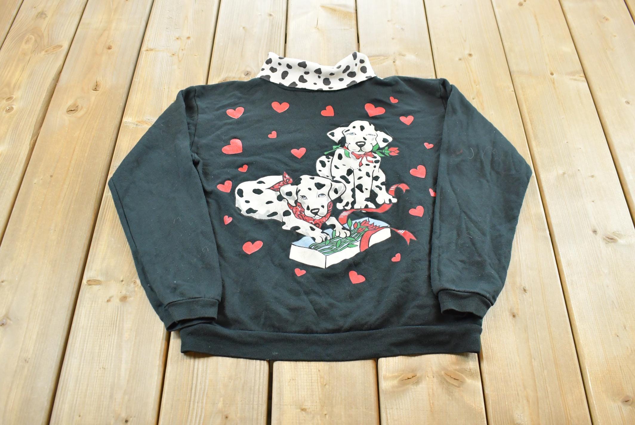 Vintage 1990s Dalmatians Valentines Hearts Turtleneck Sweatshirt Women's S