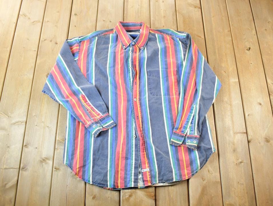 Vintage 1990's American Eagle Striped Button Up Western Shirt Made In USA