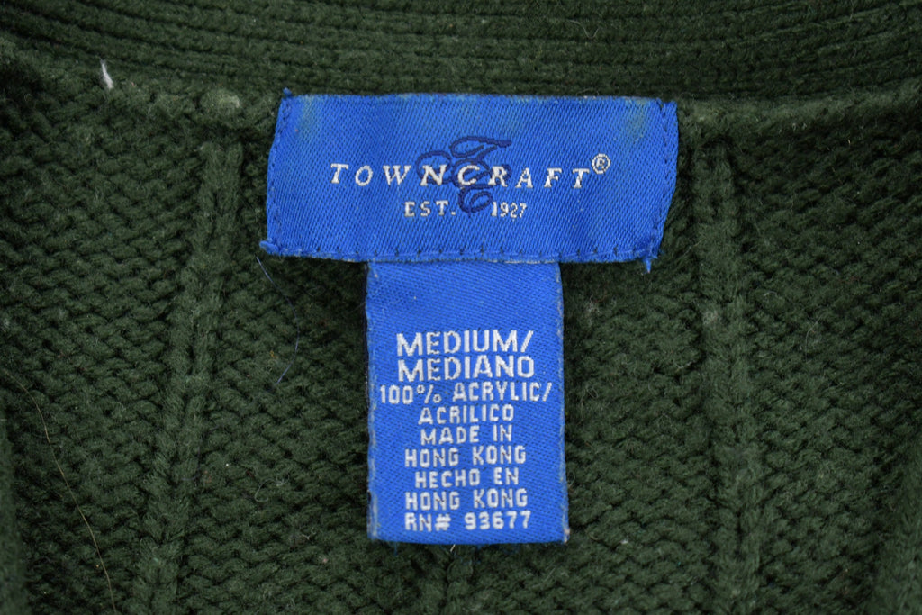 Vintage 1990s Towncraft Cable Knit Cardigan Sweater  Vintage 90s Knitted Button Up Sweater  Pattern Sweater  Size M
