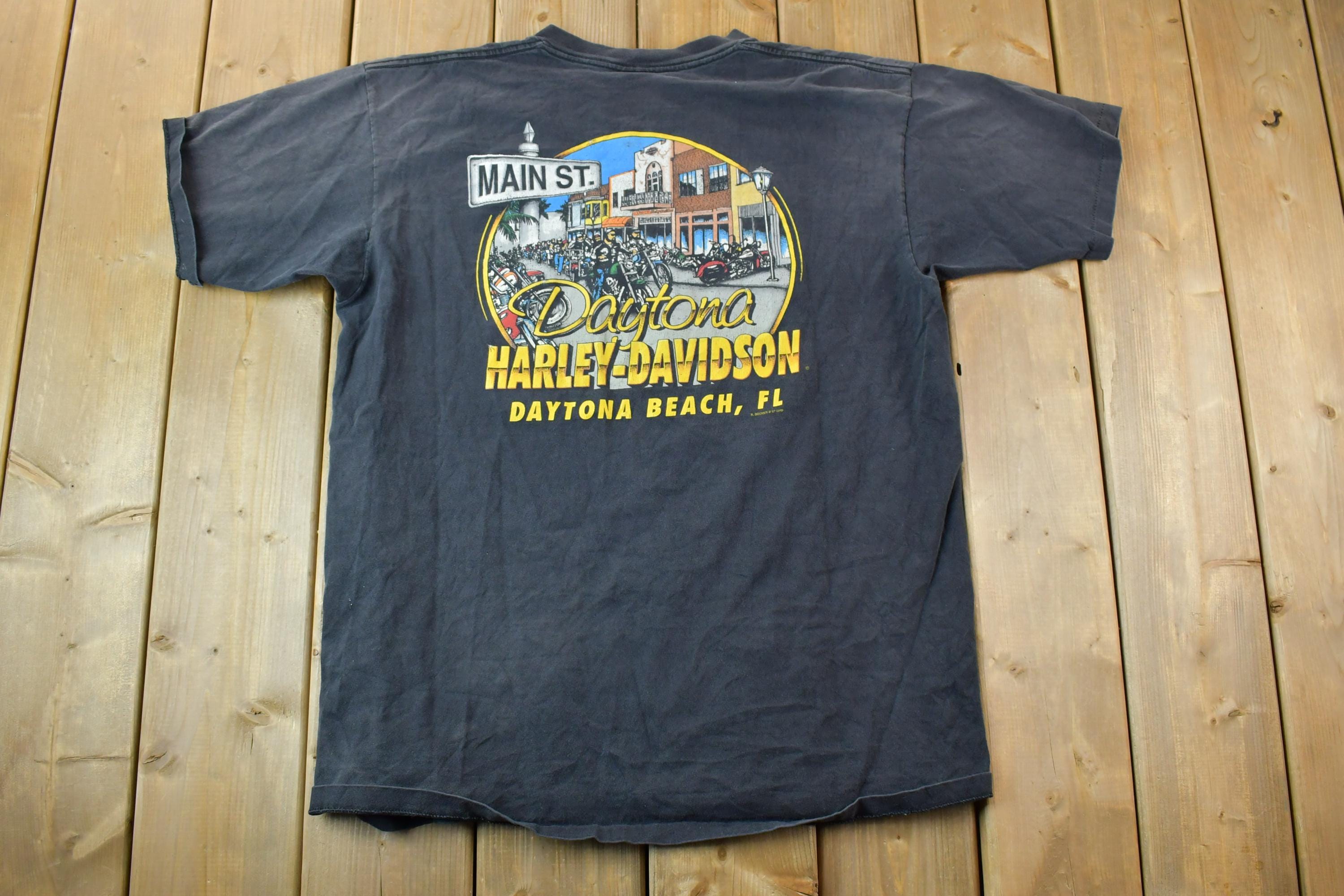 Vintage 1990s Daytona Beach Harley Davidson Motorcycles Graphic T-Shirt