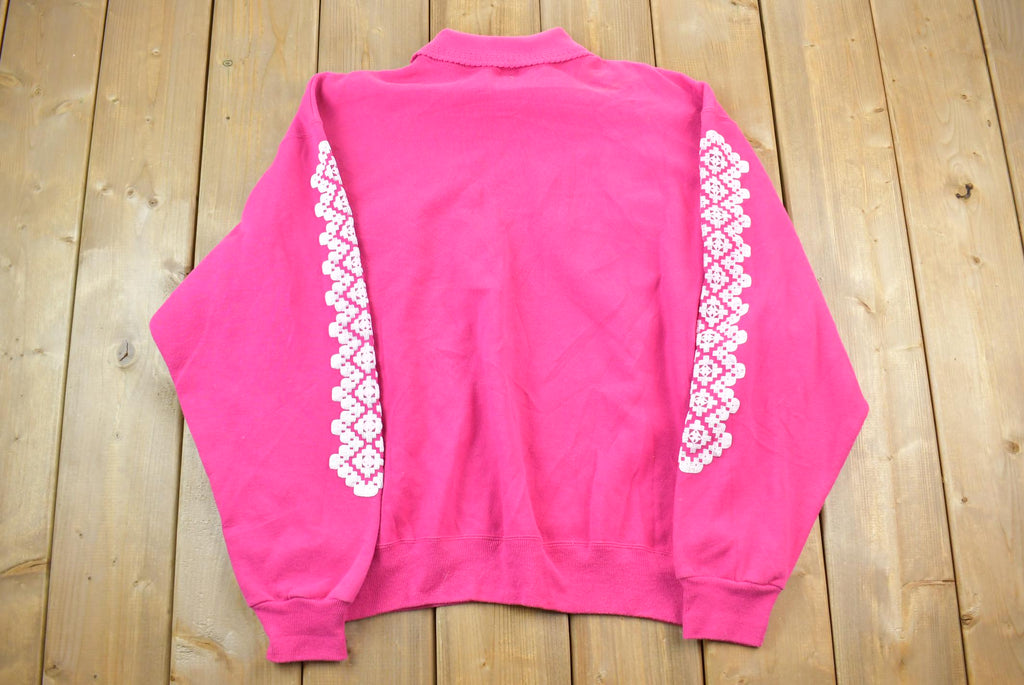 Vintage 1990s Pink Collared Abstract Puffy Print Cute Crewneck Sweater