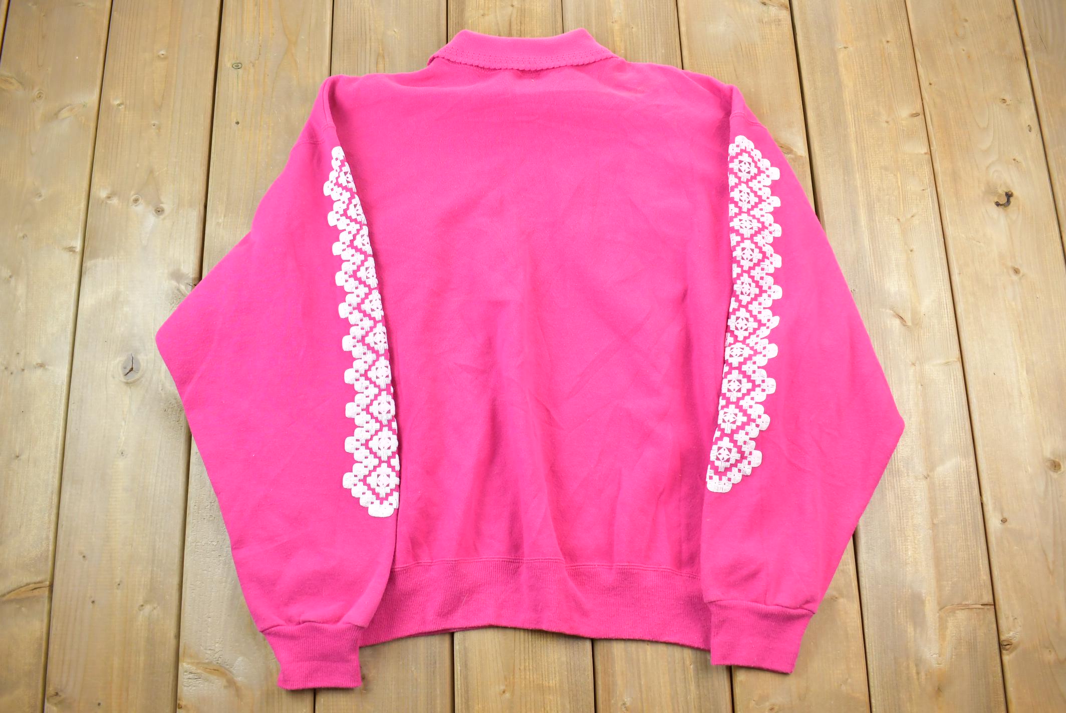 Vintage 1990s Pink Collared Abstract Puffy Print Cute Crewneck Sweater