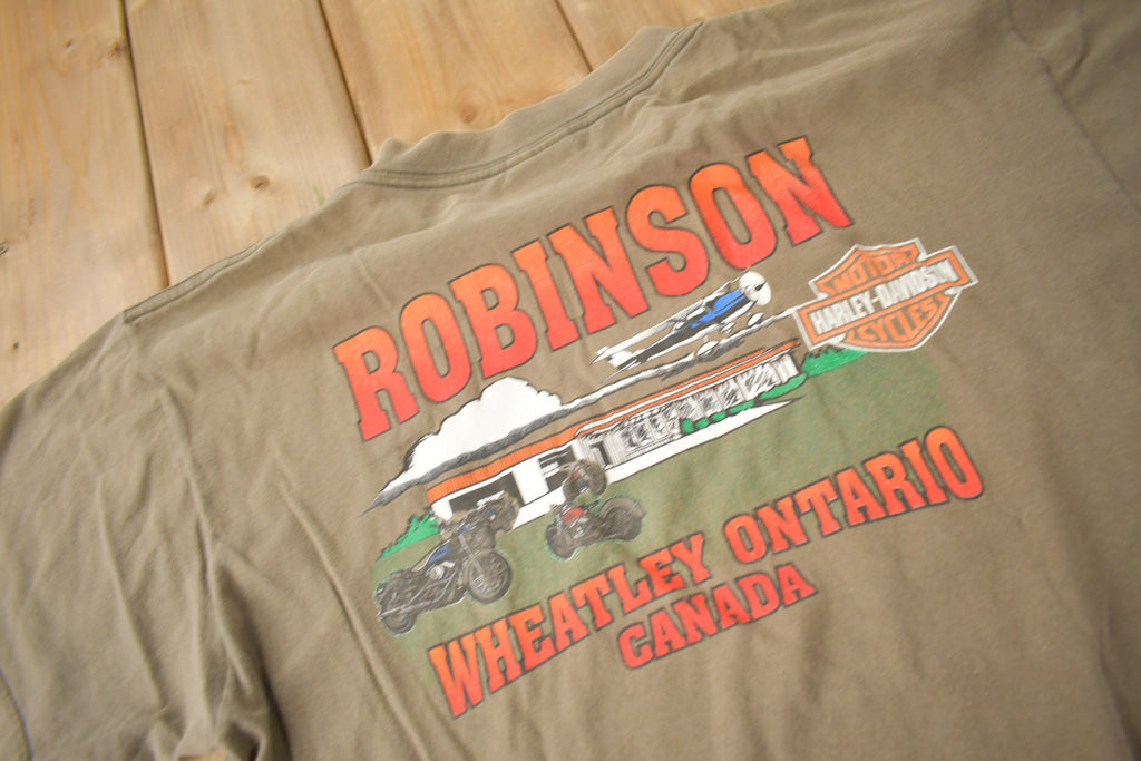 Vintage 1990s Robinson Harley Davidson Wheatley Ontario Single Stitch Graphic T-Shirt Made In Canada