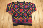 Vintage 1990s Karen Scott Floral Knit Cardigan Sweater