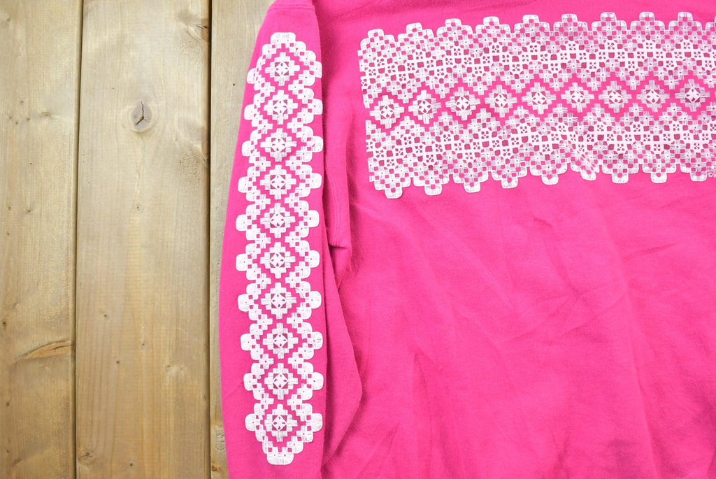 Vintage 1990s Pink Collared Abstract Puffy Print Cute Crewneck Sweater