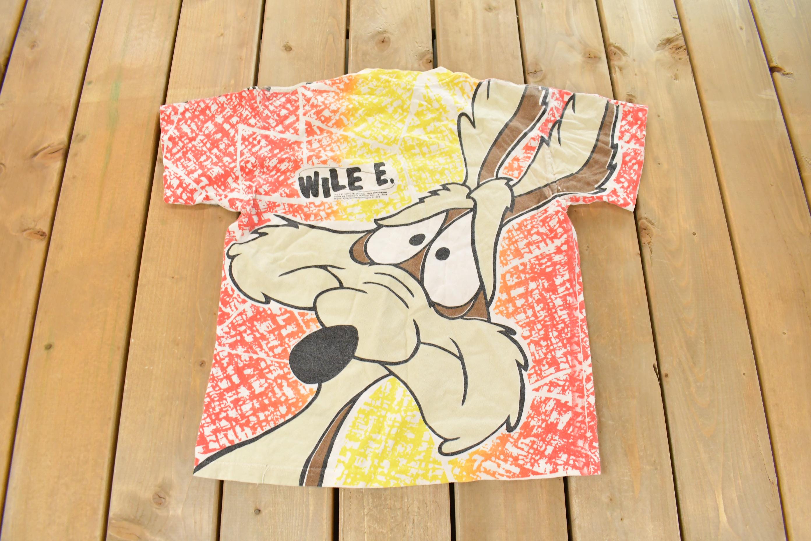 Vintage 1990s Looney Tunes T Shirt Wile E Coyote All Over Print Youth XL / Warner Bros Cartoon Sweater / Made In USA