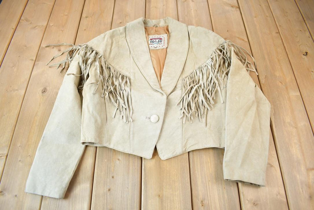 Vintage 1990s Adler Beige Suede Fringe Jacket