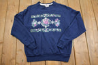 Vintage 1990s Flower Print Cute Grandma Style Crewneck Sweater
