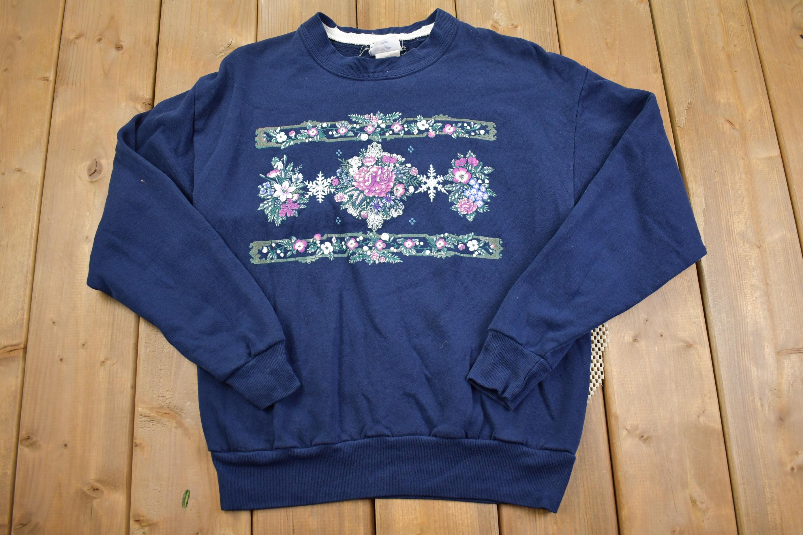 Vintage 1990s Flower Print Cute Grandma Style Crewneck Sweater