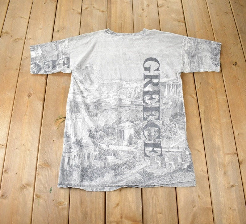 Vintage 1990s Greece All Over Print Souvenir Travel T Shirt Made In USA