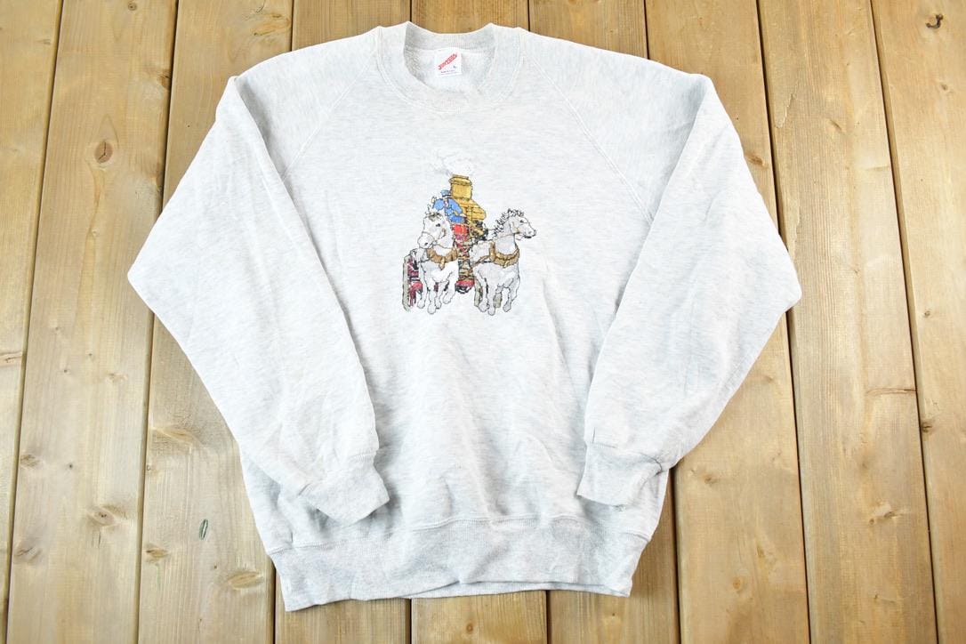 Vintage 1990s Horse And Carriage Embroidered Crewneck Sweatshirt Mens L