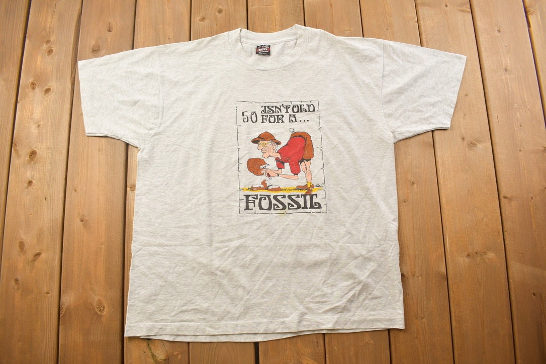 Vintage 1990s Funny Old Fossil Graphic T Shirt