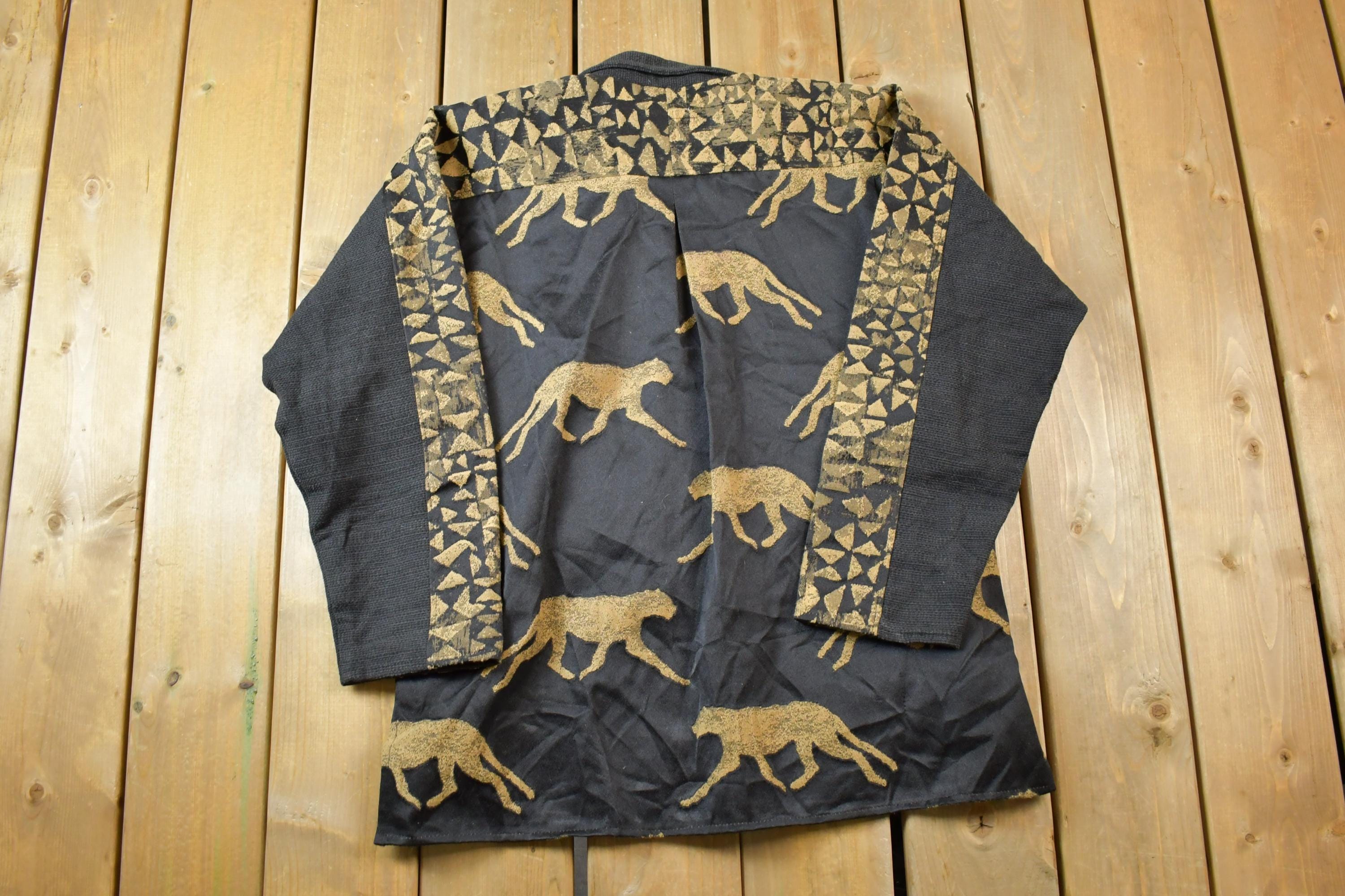 Vintage 1990s Villa Factory Tiger Print Knit Button Up Persian Jacket