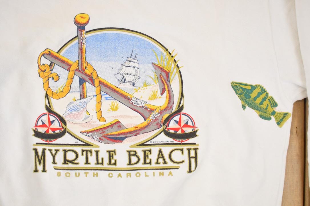 Vintage 1990s Myrtle Beach Graphic Print Crewneck Sweatshirt Men's L