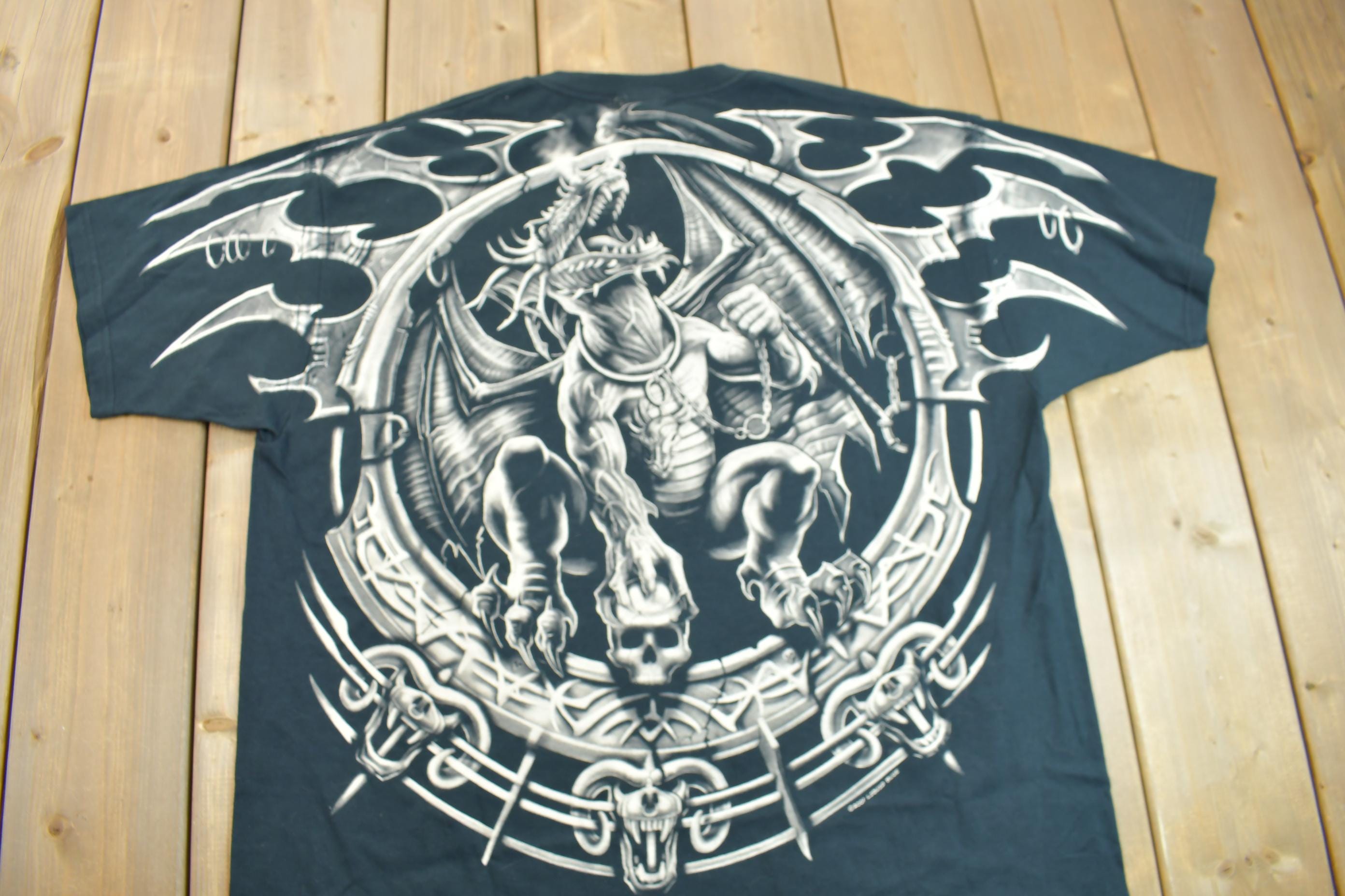Vintage 2001 Deadstock Liquid Blue Dragon Wizard Big Graphic T-Shirt